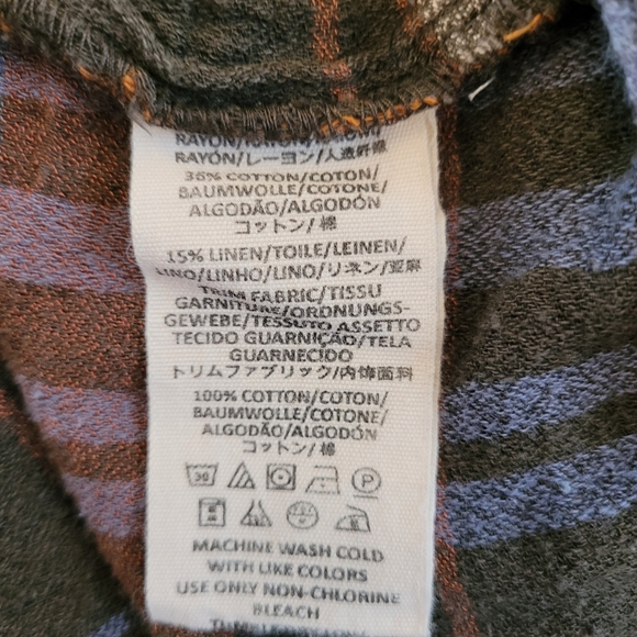 Free People Linen Blend Plaid Button Up Shirt Size Large - Picture 3 of 5